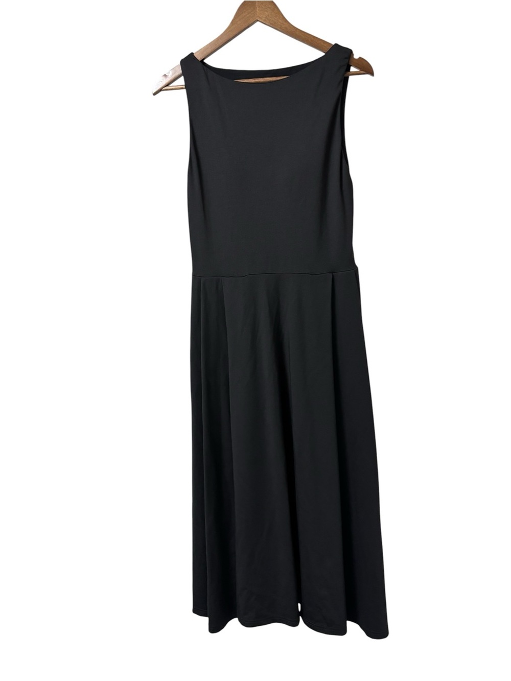 OGL Black sleeveless bamboo sculpting stretch ponte boatneck chic midi dress L - Picture 7 of 16